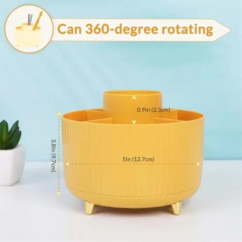 SKYDUE 360 Degree Rotating Desk Organizer with 5 Slots | Yellow 1Pack thumbnail 2