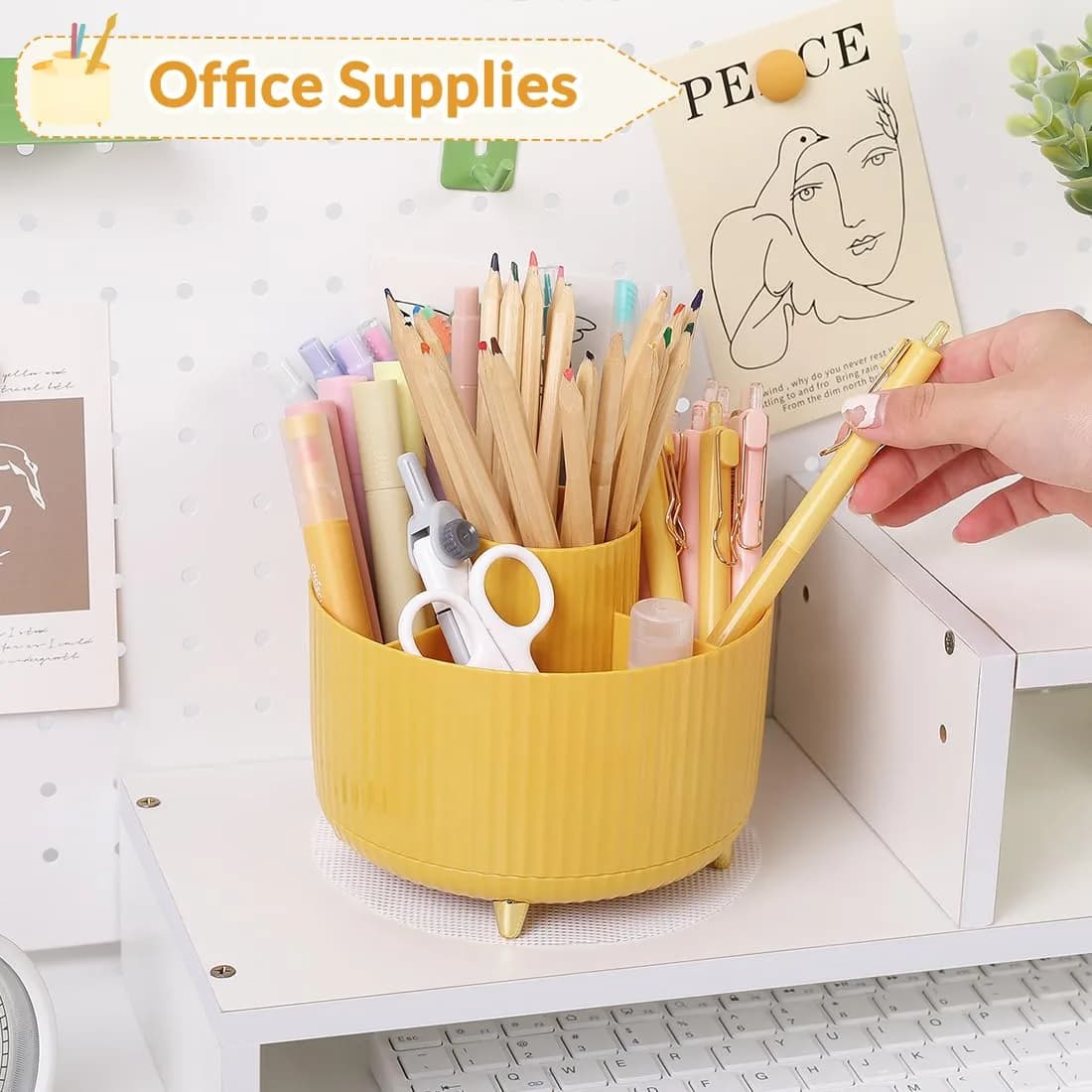 SKYDUE 360 Degree Rotating Desk Organizer with 5 Slots | Yellow 1Pack - view 3