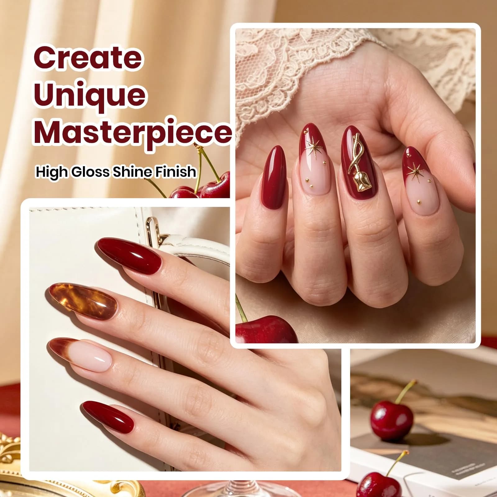 Beetles Gel Polish Ruby Cherry Burgundy Dark Red Gel Nail Polish 9ml (0.3 Fl Oz) | Fall Limited Color, Long-Lasting Glossy Finish - view 5
