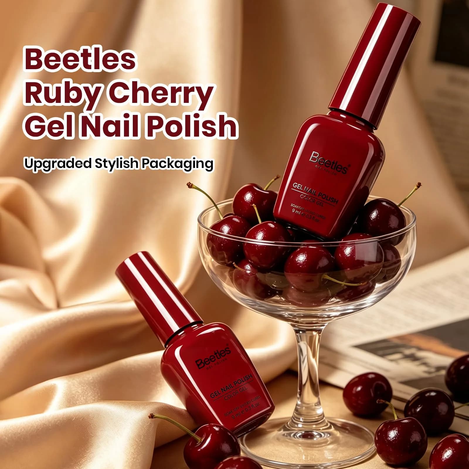 Beetles Gel Polish Ruby Cherry Burgundy Dark Red Gel Nail Polish 9ml (0.3 Fl Oz) | Fall Limited Color, Long-Lasting Glossy Finish - view 2