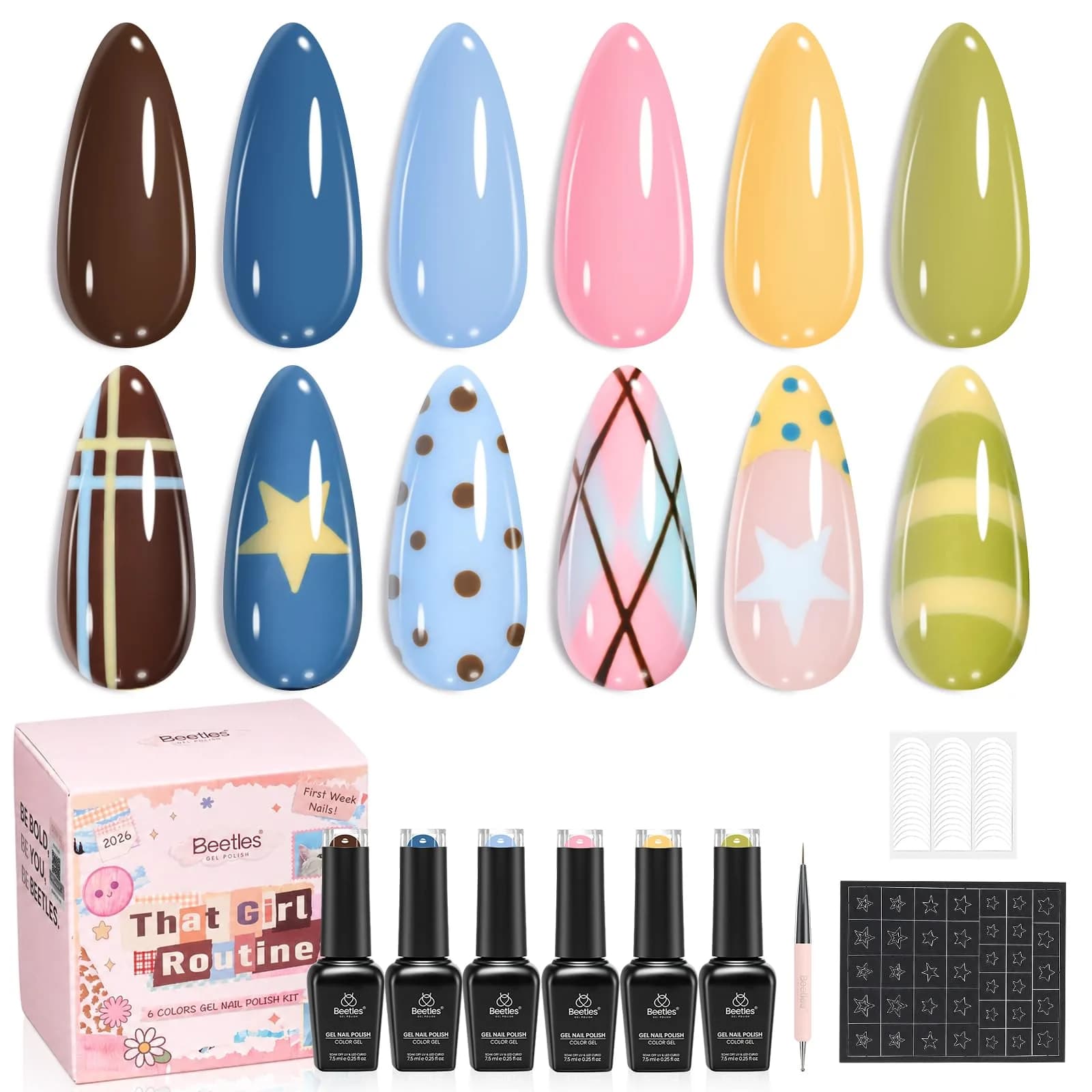 Beetles Gel Polish Set - That Girl Routine 6 Colors 7.5ml (0.25 Fl Oz) | Soak-Off UV/LED Curing Nail Art Kit - main product image