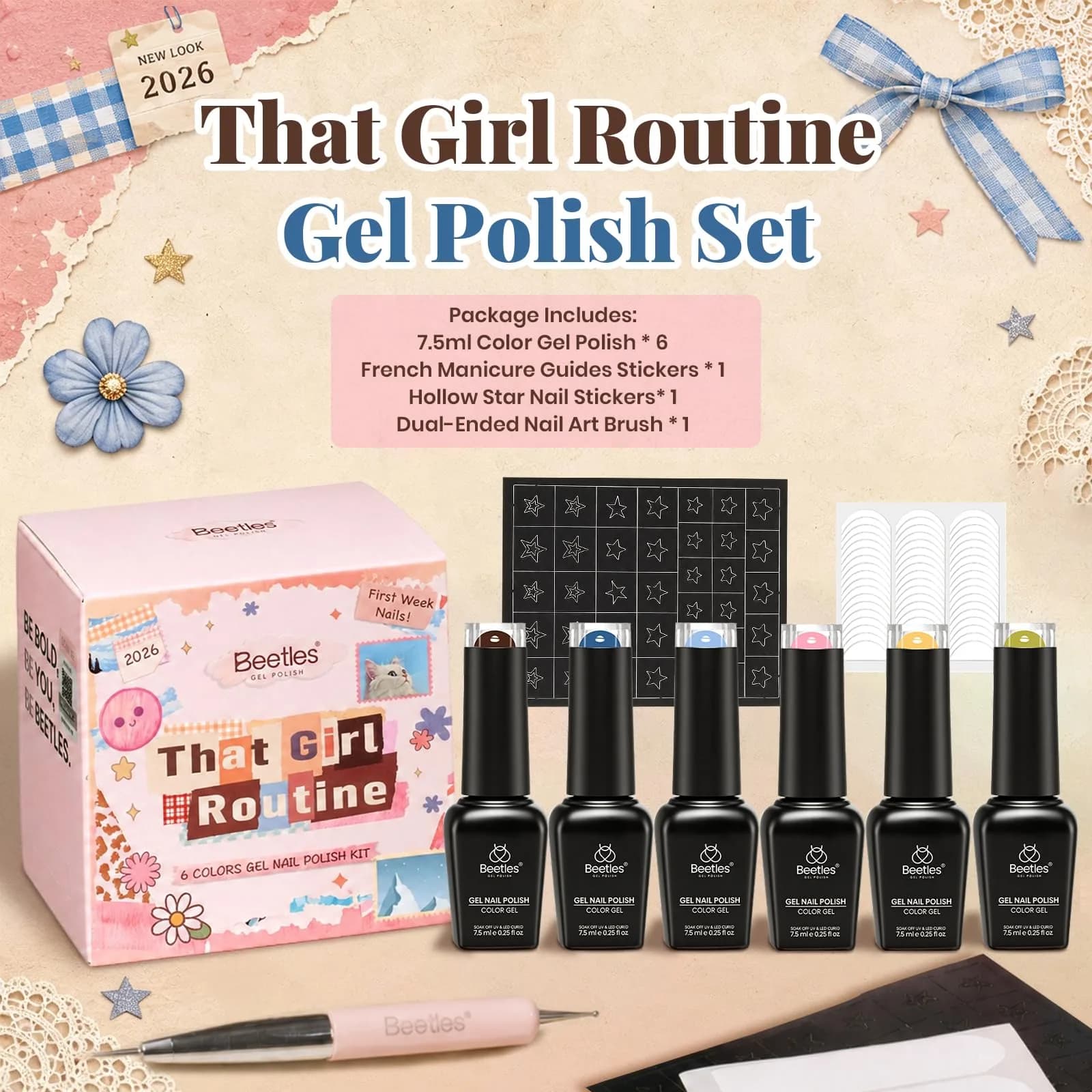Beetles Gel Polish Set - That Girl Routine 6 Colors 7.5ml (0.25 Fl Oz) | Soak-Off UV/LED Curing Nail Art Kit - view 2