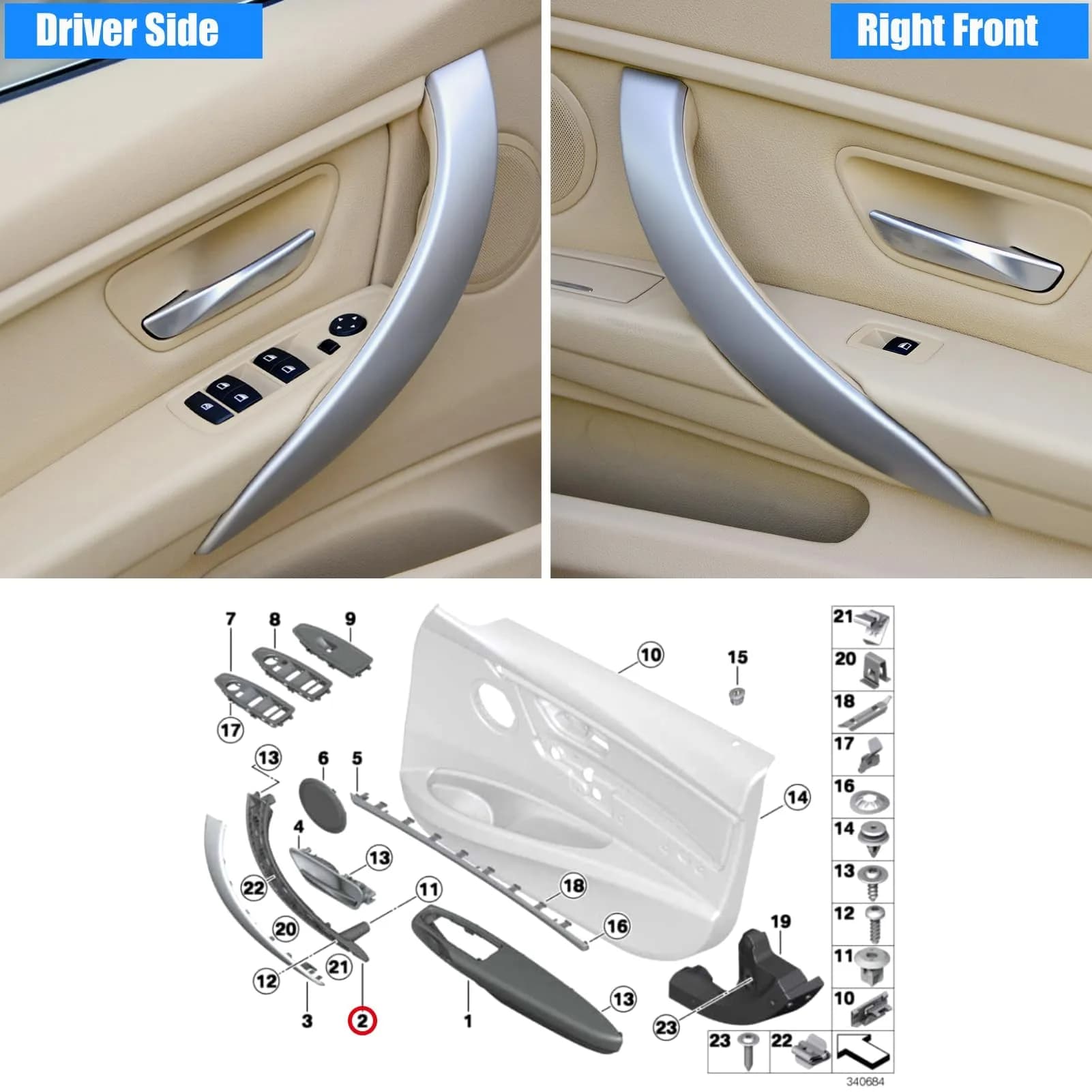 Jaronx Beige Left & Right Front Door Handle Set for BMW 3 Series & 4 Series (2 Pieces) - view 2