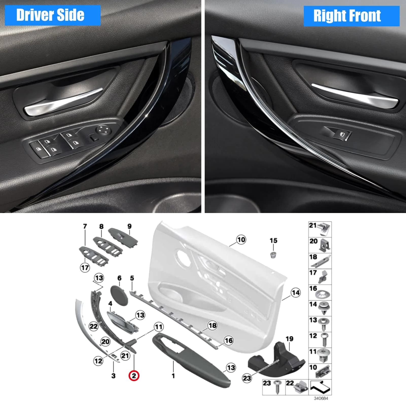 Jaronx Black Left & Right Front Door Handle Set for BMW 3 Series & 4 Series (2 Pieces) - view 2