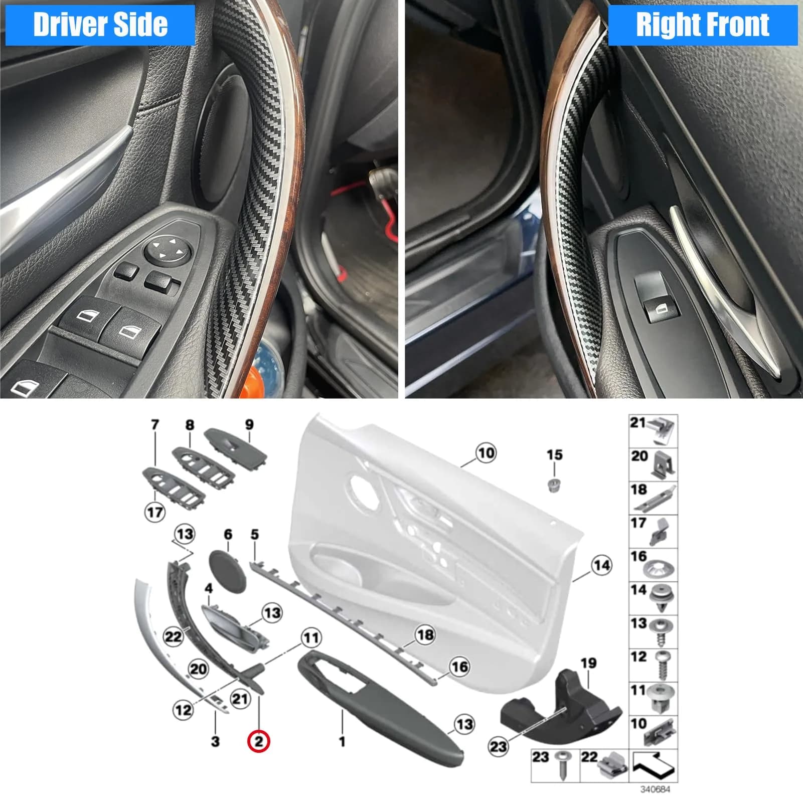 Jaronx Carbon Fiber Left & Right Front Door Handle Set for BMW 3 Series 4 Series (2 Pieces) - view 2