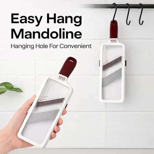 KNS ESSENTIALS Mandoline Slicer – Adjustable Stainless Steel Blades, with Comfort Grip – Vegetable Slicer for Small to Medium sized Cucumber, Onion, Potato thumbnail 5