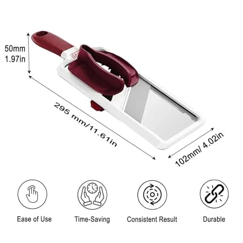 KNS ESSENTIALS Mandoline Slicer – Adjustable Stainless Steel Blades, with Comfort Grip – Vegetable Slicer for Small to Medium sized Cucumber, Onion, Potato thumbnail 2