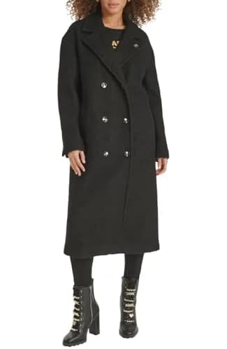 KARL LAGERFELD Paris Women's Classic Long Double Breasted Wool Peacoat Black, X-Small | Timeless Style & Warmth thumbnail 1