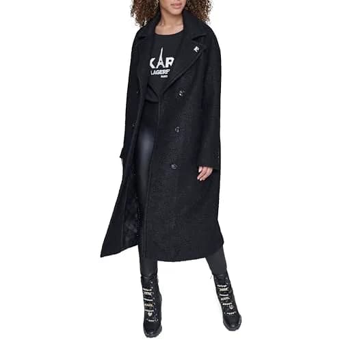 KARL LAGERFELD Paris Women's Classic Long Double Breasted Wool Peacoat Black, X-Small | Timeless Style & Warmth thumbnail 4