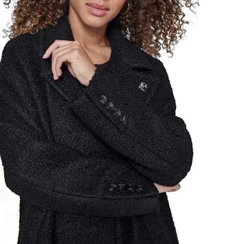 KARL LAGERFELD Paris Women's Classic Long Double Breasted Wool Peacoat Black, X-Small | Timeless Style & Warmth thumbnail 2