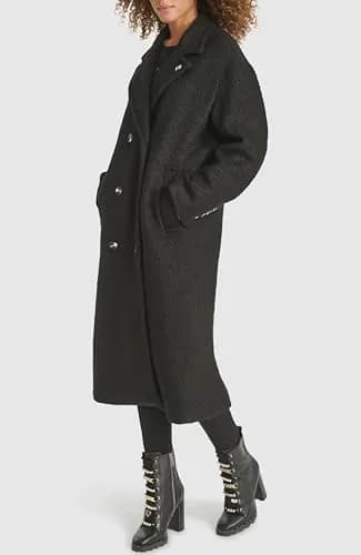 KARL LAGERFELD Paris Women's Classic Long Double Breasted Wool Peacoat Black, X-Small | Timeless Style & Warmth thumbnail 3