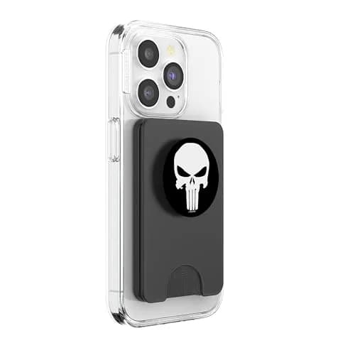 Marvel The Punisher Skull PopSockets PopWallet for MagSafe | Officially Licensed Black Cell Phone Grip with Swappable Top thumbnail 4