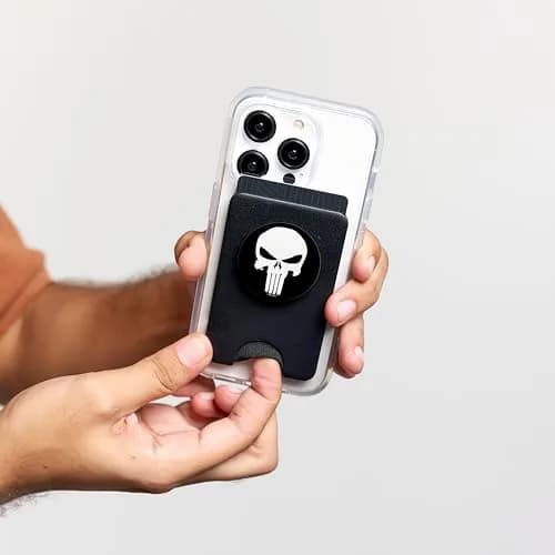 Marvel The Punisher Skull PopSockets PopWallet for MagSafe | Officially Licensed Black Cell Phone Grip with Swappable Top thumbnail 5