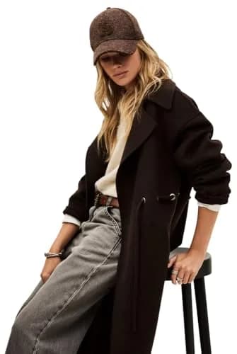 ba&sh Kate Coat, Chocolat, Size 3 | Long Wool Blend Coat with Tie Belt (70-120 chars) thumbnail 4