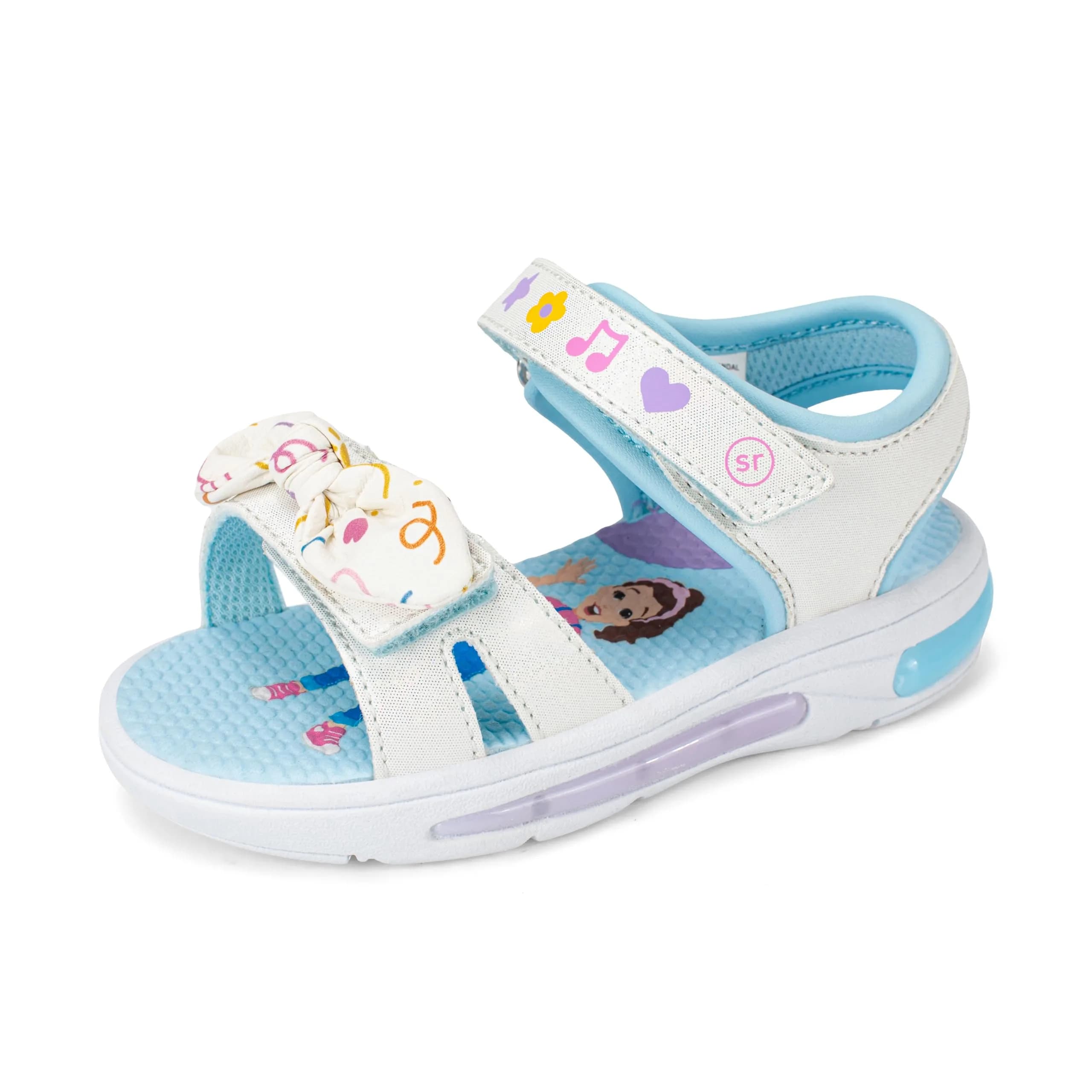 Ms Rachel x SR Light Up Bow Sandal - White Toddler Open Toe Casual Shoe | APMA Certified, Memory Foam Sock, Durable, Easy On (70-120 chars)