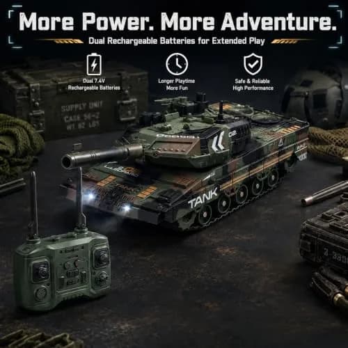 Supdex 1:24 Scale RC Army Tank with Smoke & BB Shooting | Ages 8-12 thumbnail 5
