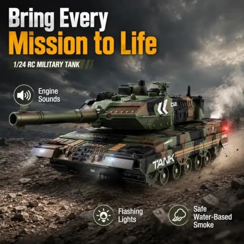 Supdex 1:24 Scale RC Army Tank with Smoke & BB Shooting | Ages 8-12 thumbnail 3