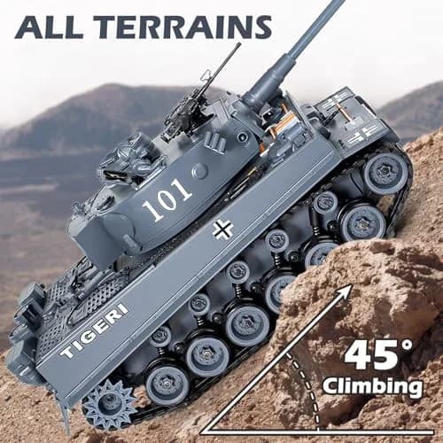Supdex 1:18 RC Tank with Smoke, Lights & Sound | German Tiger I Military Model for Kids & Adults thumbnail 4