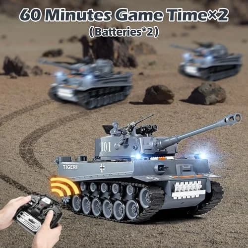 Supdex 1:18 RC Tank with Smoke, Lights & Sound | German Tiger I Military Model for Kids & Adults thumbnail 6
