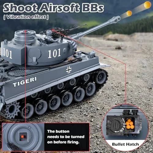 Supdex 1:18 RC Tank with Smoke, Lights & Sound | German Tiger I Military Model for Kids & Adults thumbnail 2