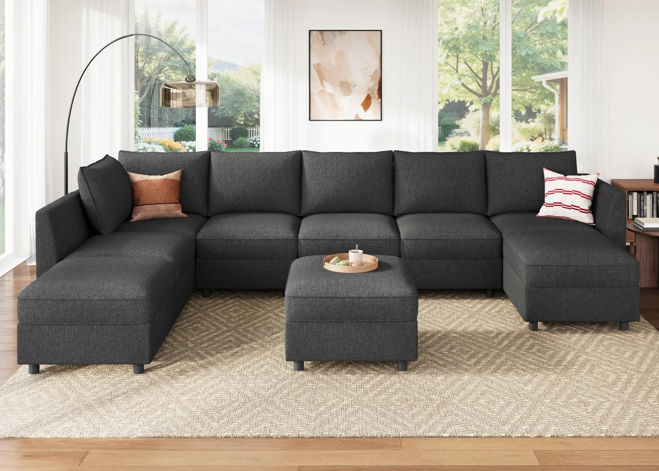 HONBAY Modular Sectional Sofa with Storage Linen Grey | Flexible, Expandable, Pet-Friendly (70-120 chars) - main product image