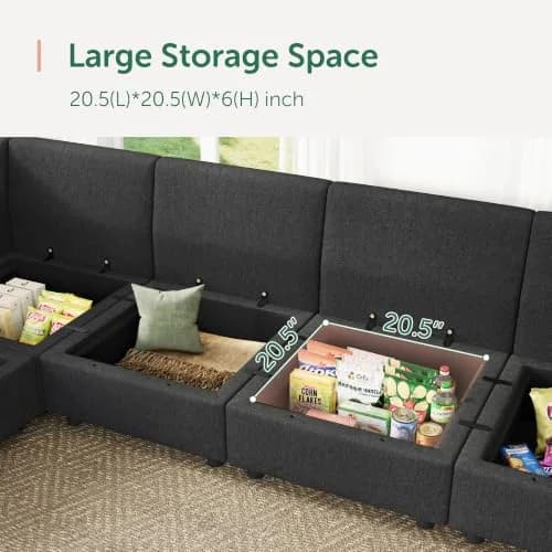 HONBAY Modular Sectional Sofa with Storage Linen Grey | Flexible, Expandable, Pet-Friendly (70-120 chars) thumbnail 5