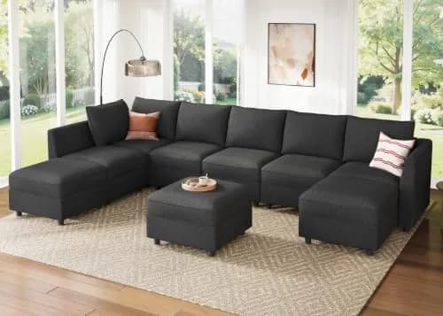 HONBAY Modular Sectional Sofa with Storage Linen Grey | Flexible, Expandable, Pet-Friendly (70-120 chars) thumbnail 2