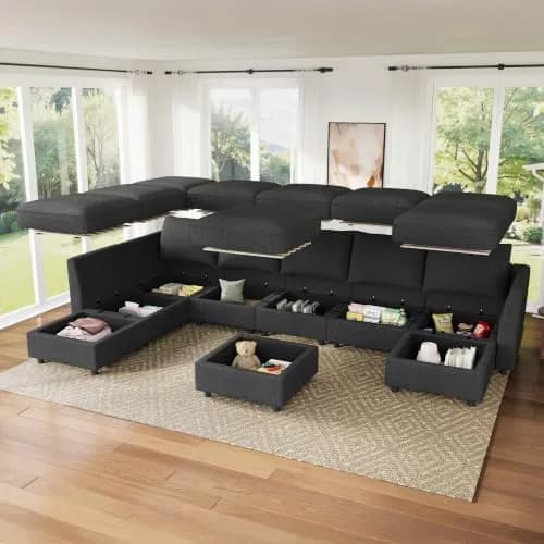 HONBAY Modular Sectional Sofa with Storage Linen Grey | Flexible, Expandable, Pet-Friendly (70-120 chars) thumbnail 3