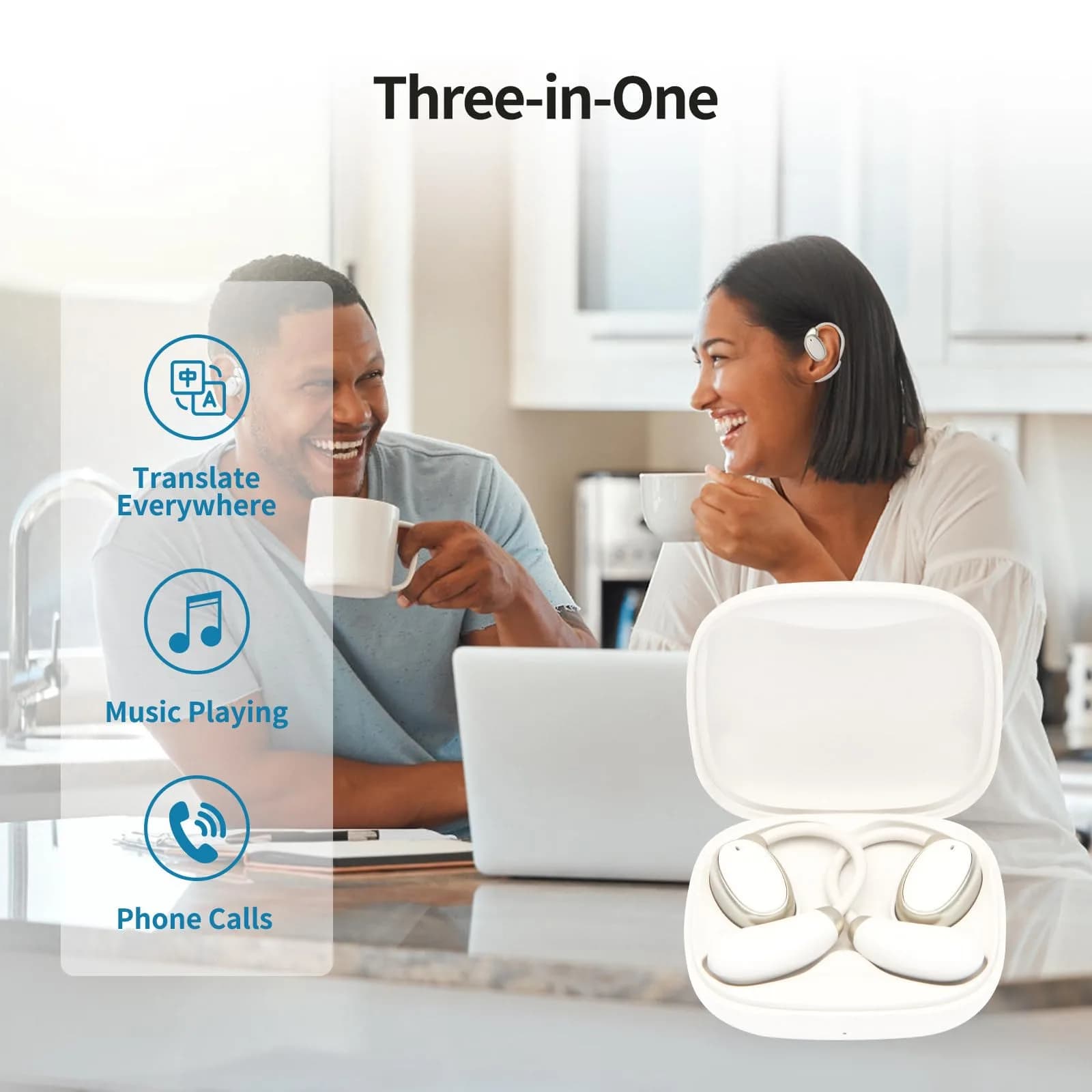 BeskooHome Two Way Language Translator Earbuds White | 150 Languages Real-time Translation for Travel, Business, Learning - view 3