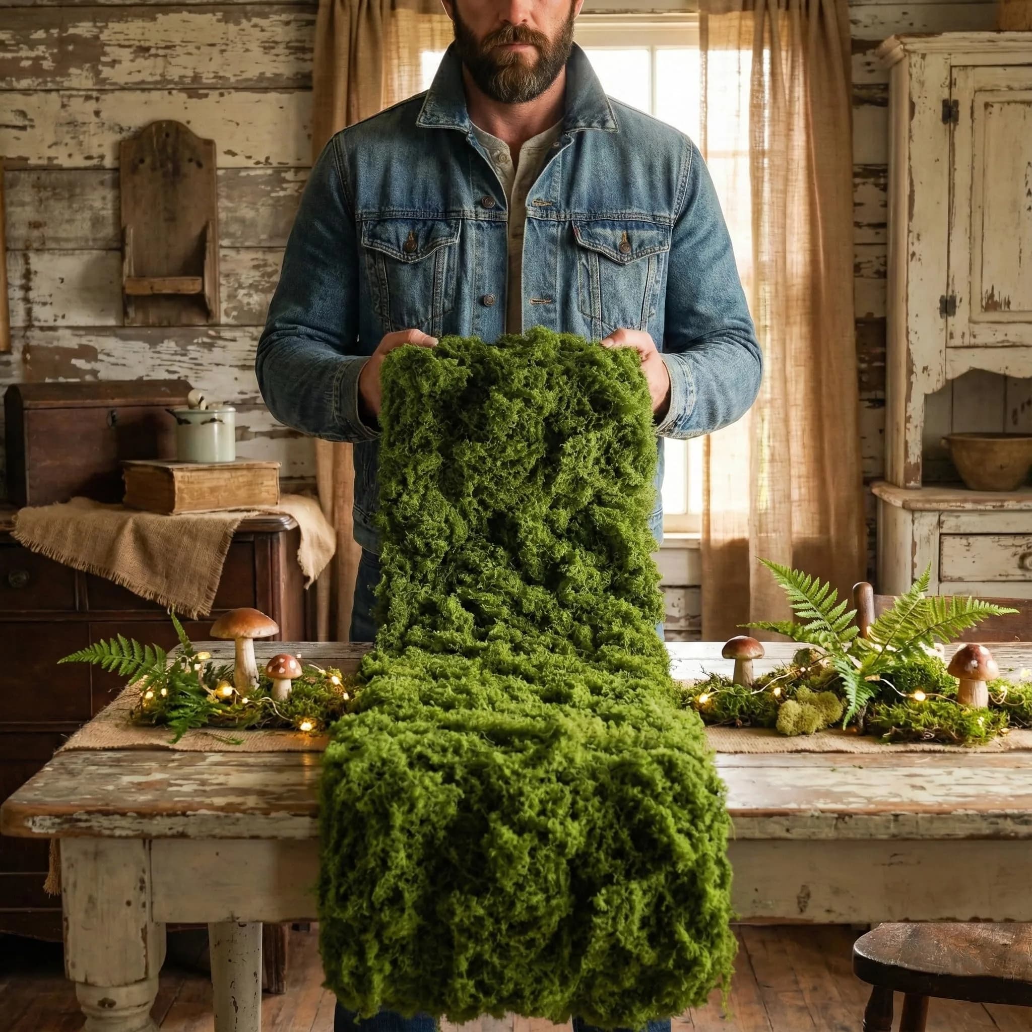 BYHER Artificial Moss Mat 30x180cm (12"x71") | Realistic Green Nylon Table Runner for Crafts & Decor - view 2