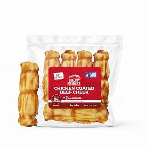 Rewardables Chicken Coated Beef Cheek Rolls for Dogs, 5 Inch, 5 Pack | Long Lasting, Supports Dental Health thumbnail 1