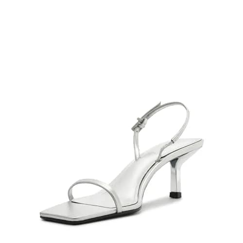 SCHUTZ Judith Slingback Sandal, Silver, 10 | Modern Square Toe & Mid Heel Comfort thumbnail 1