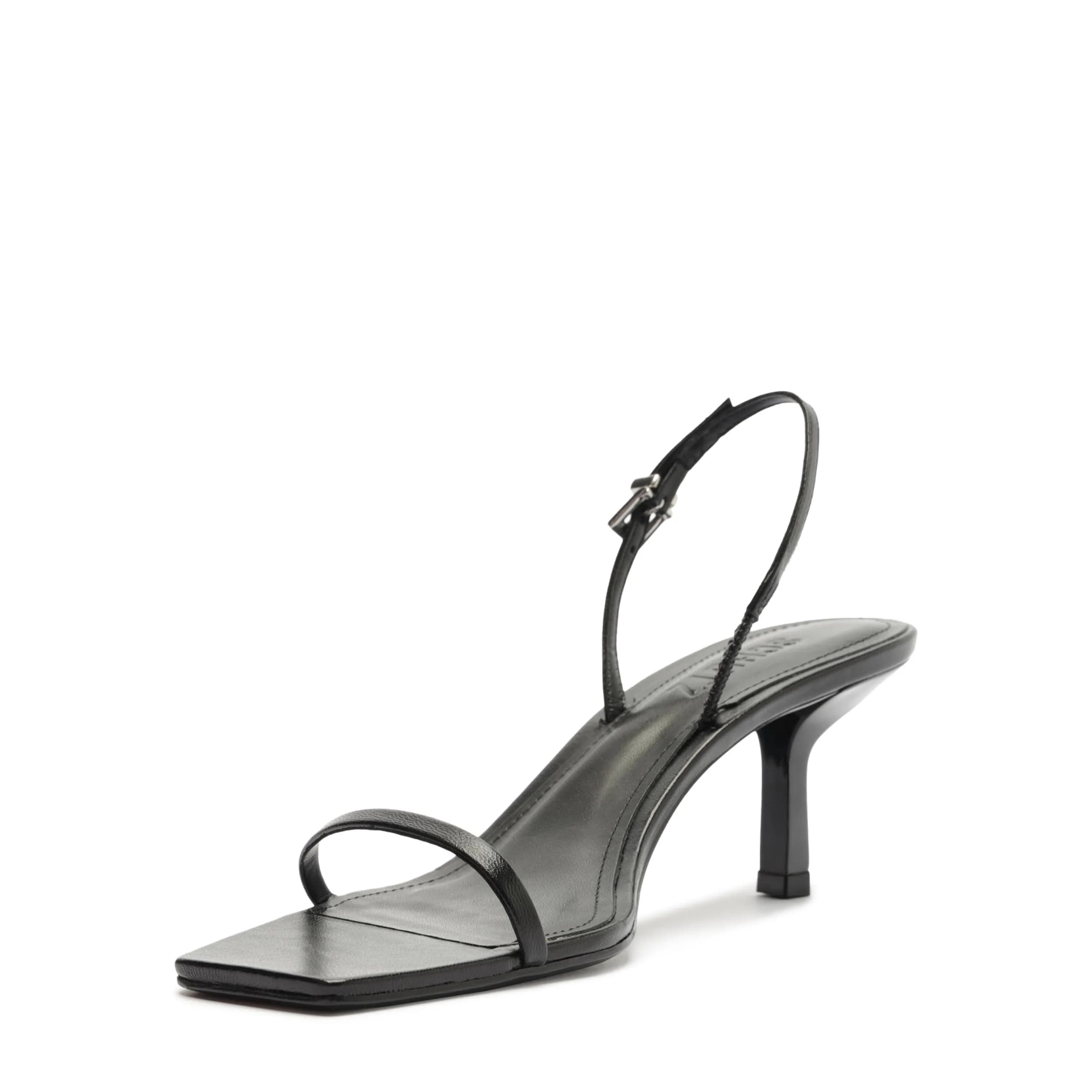 SCHUTZ Judith Slingback Sandal, Silver, 9.5 | Modern Square Toe & Mid Heel — Black / 8