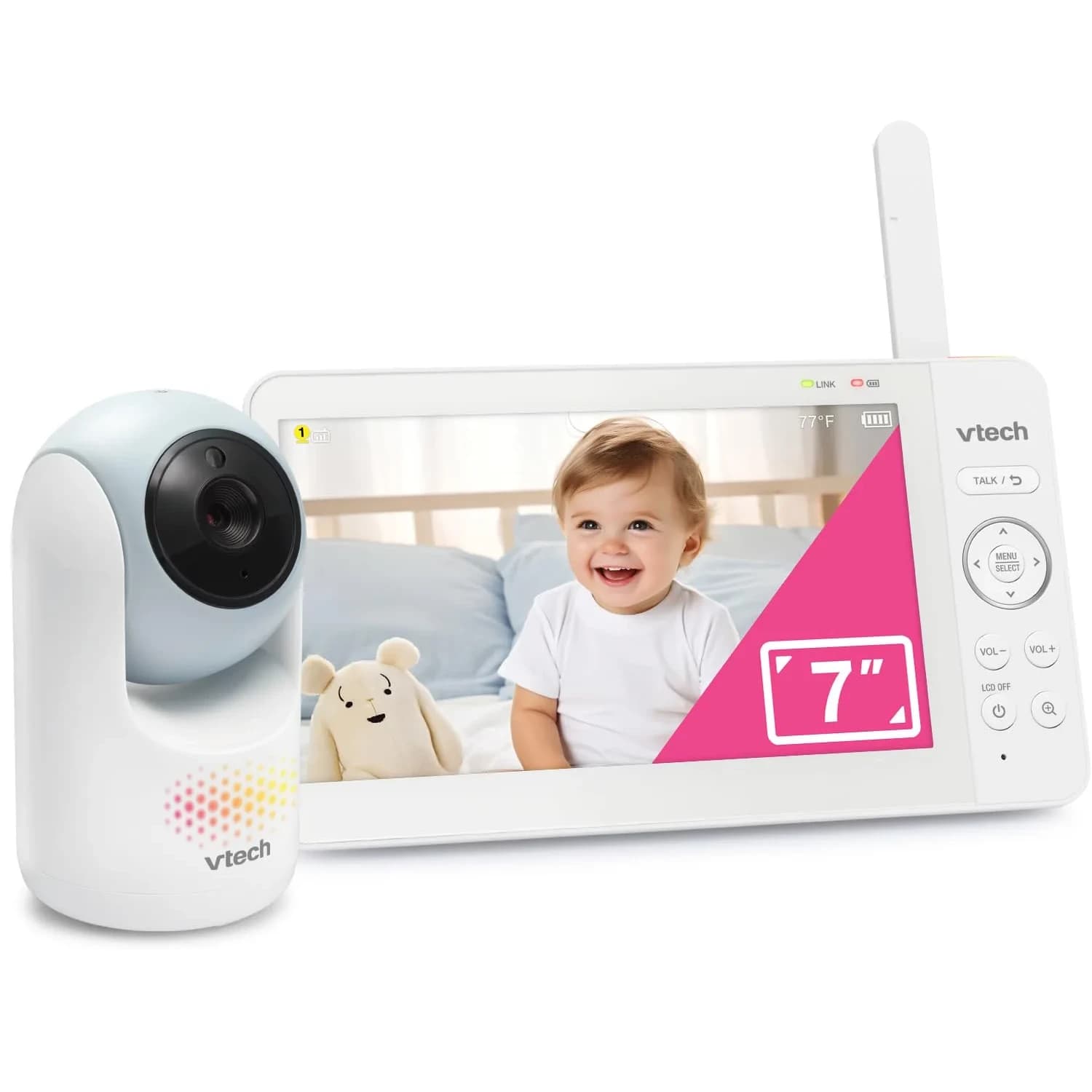 VTech Advanced Max Baby Monitor with 7" IPS Screen & 5000mAh Battery | No WiFi, 360° Pan Tilt Zoom, 2-Way Talk