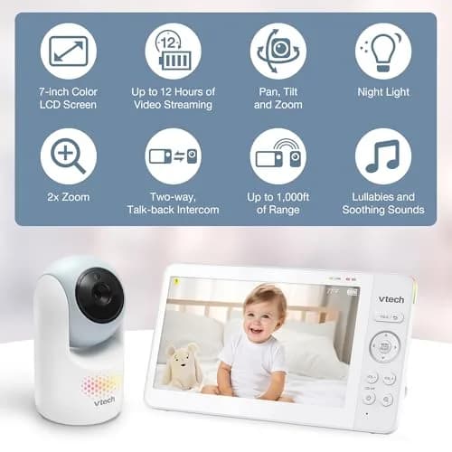 VTech Advanced Max Baby Monitor with 7" IPS Screen & 5000mAh Battery | No WiFi, 360° Pan Tilt Zoom, 2-Way Talk thumbnail 2