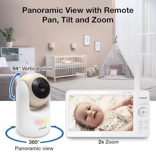 VTech Advanced Max Baby Monitor with 7" Screen, 5000mAh Battery, 360° PTZ, No WiFi | Private Nursery Coverage thumbnail 4