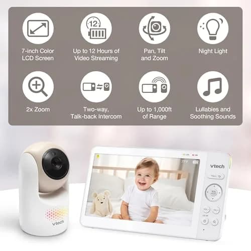 VTech Advanced Max Baby Monitor with 7" Screen, 5000mAh Battery, 360° PTZ, No WiFi | Private Nursery Coverage thumbnail 2