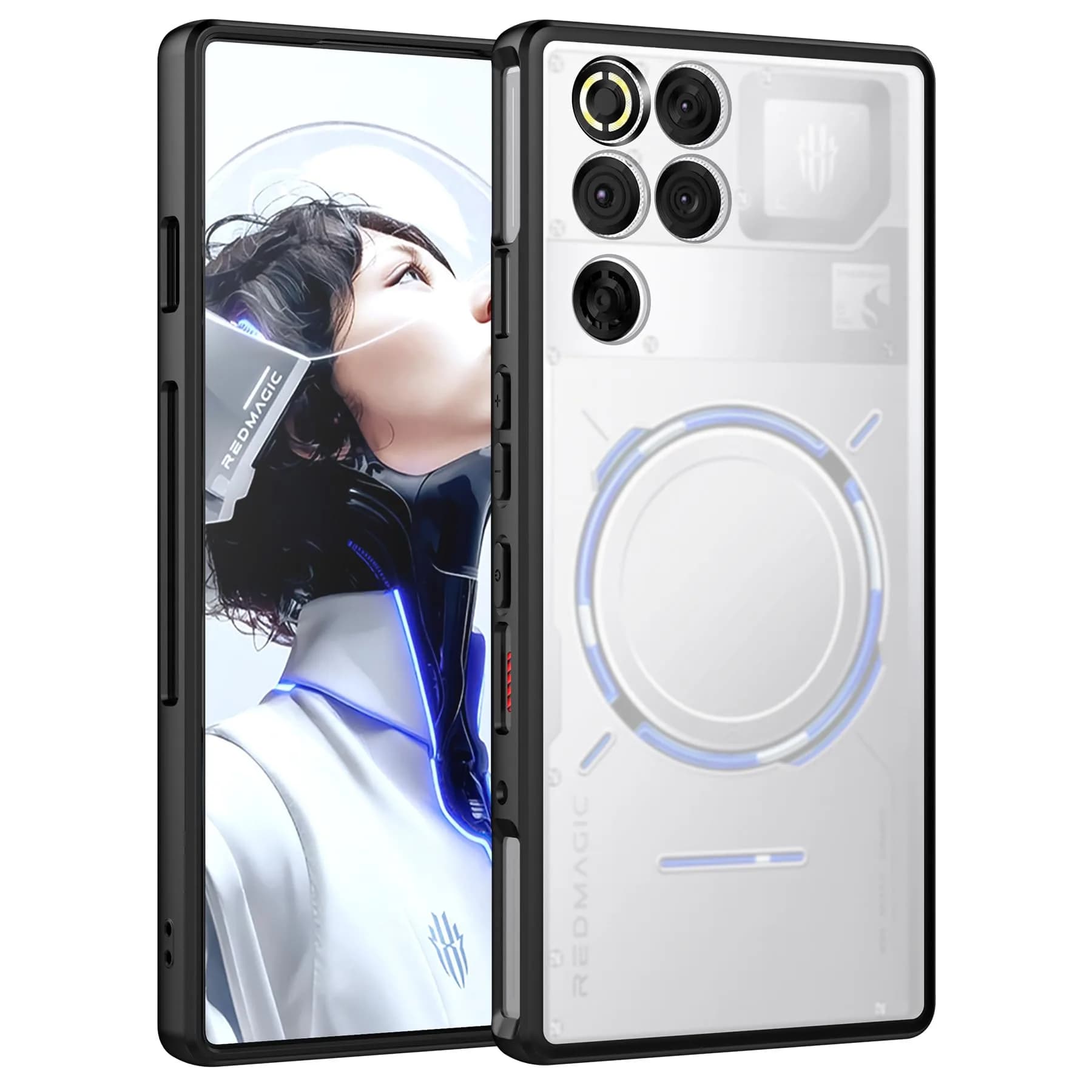 Cresee Crystal Clear Case for Red Magic 9 Pro/9S Pro 6.8" | Shockproof TPU Bumper, Hybrid PC Back — Black Frost