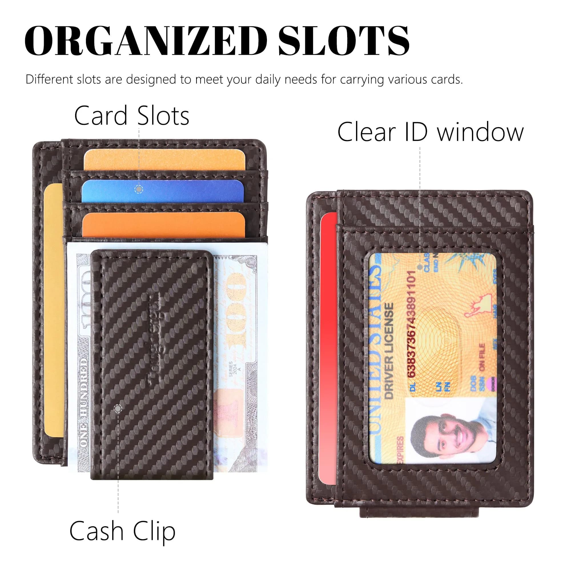 Toughergun Slim Wallet RFID Blocking Money Clip 10.16cm (4") x 7.62cm (3") x 0.76cm (0.3") | Minimalist Front Pocket Card Holder - view 4