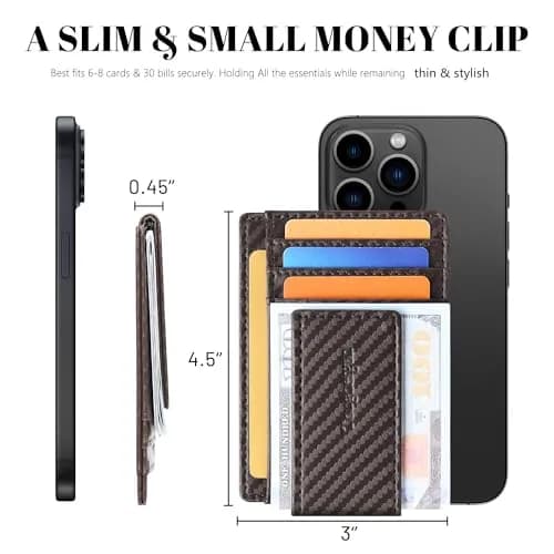 Toughergun Slim Wallet RFID Blocking Money Clip 10.16cm (4") x 7.62cm (3") x 0.76cm (0.3") | Minimalist Front Pocket Card Holder thumbnail 7