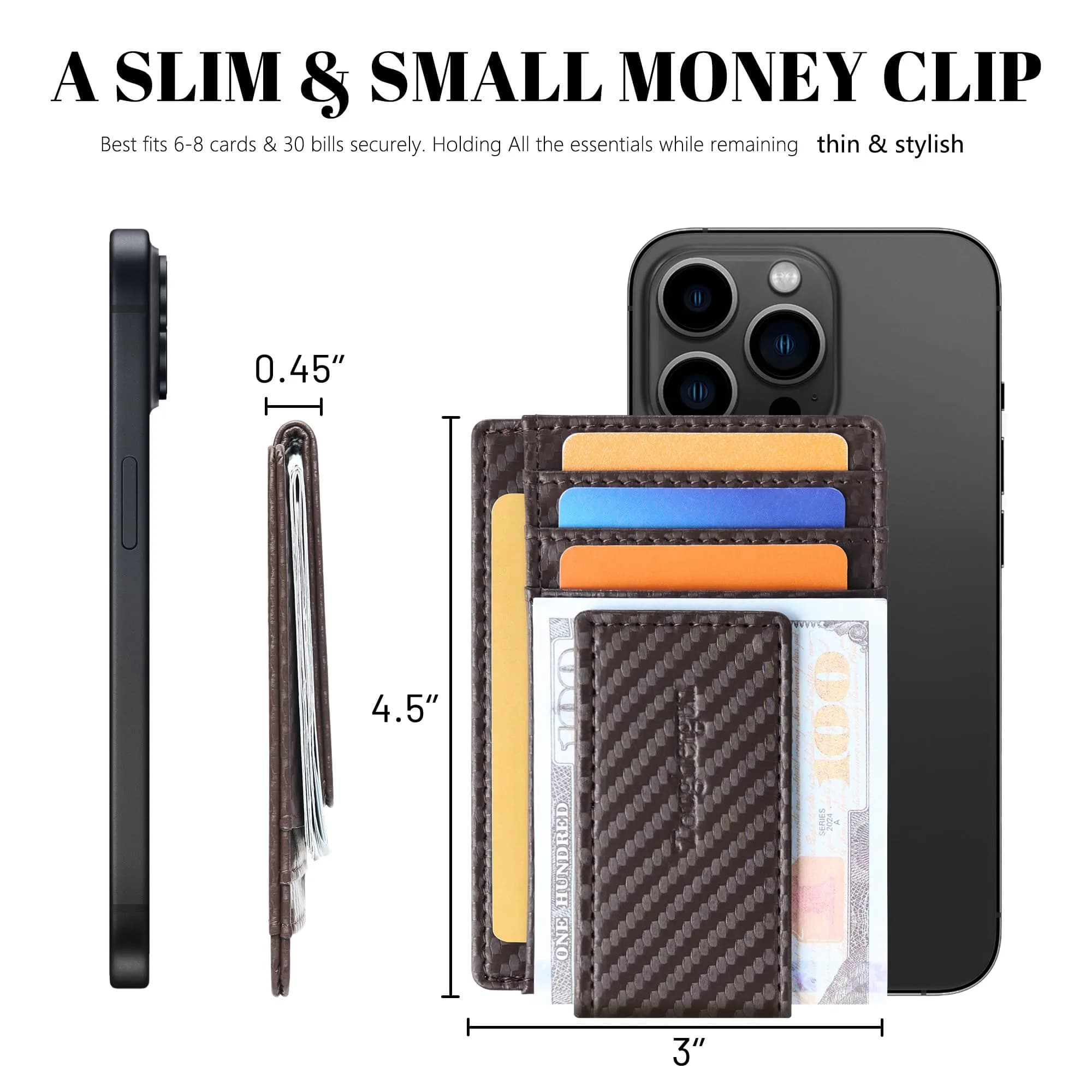 Toughergun Slim Wallet RFID Blocking Money Clip 10.16cm (4") x 7.62cm (3") x 0.76cm (0.3") | Minimalist Front Pocket Card Holder - view 7
