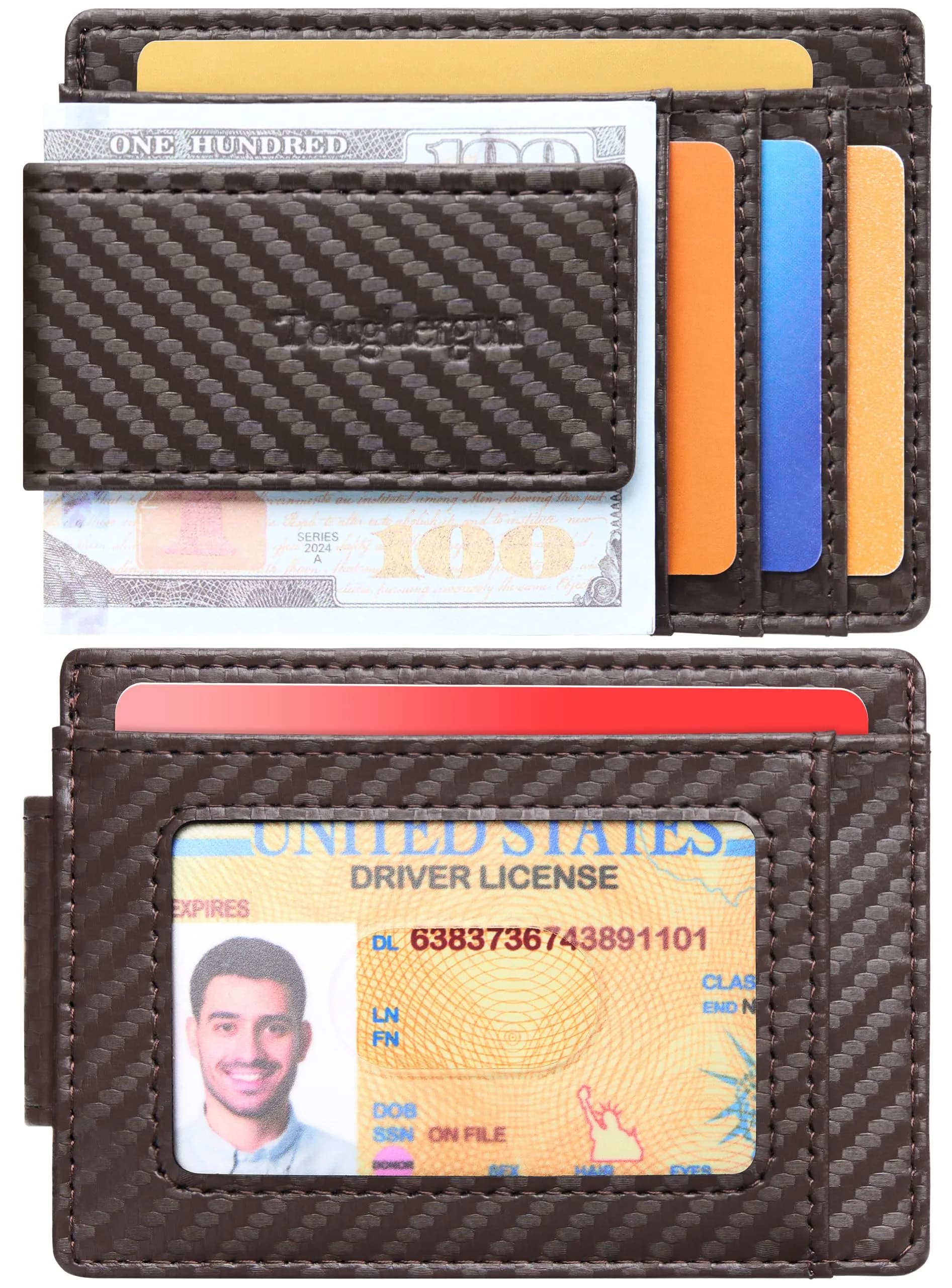 Toughergun Slim Wallet RFID Blocking Money Clip 10.16cm (4") x 7.62cm (3") x 0.76cm (0.3") | Minimalist Front Pocket Card Holder - view 2