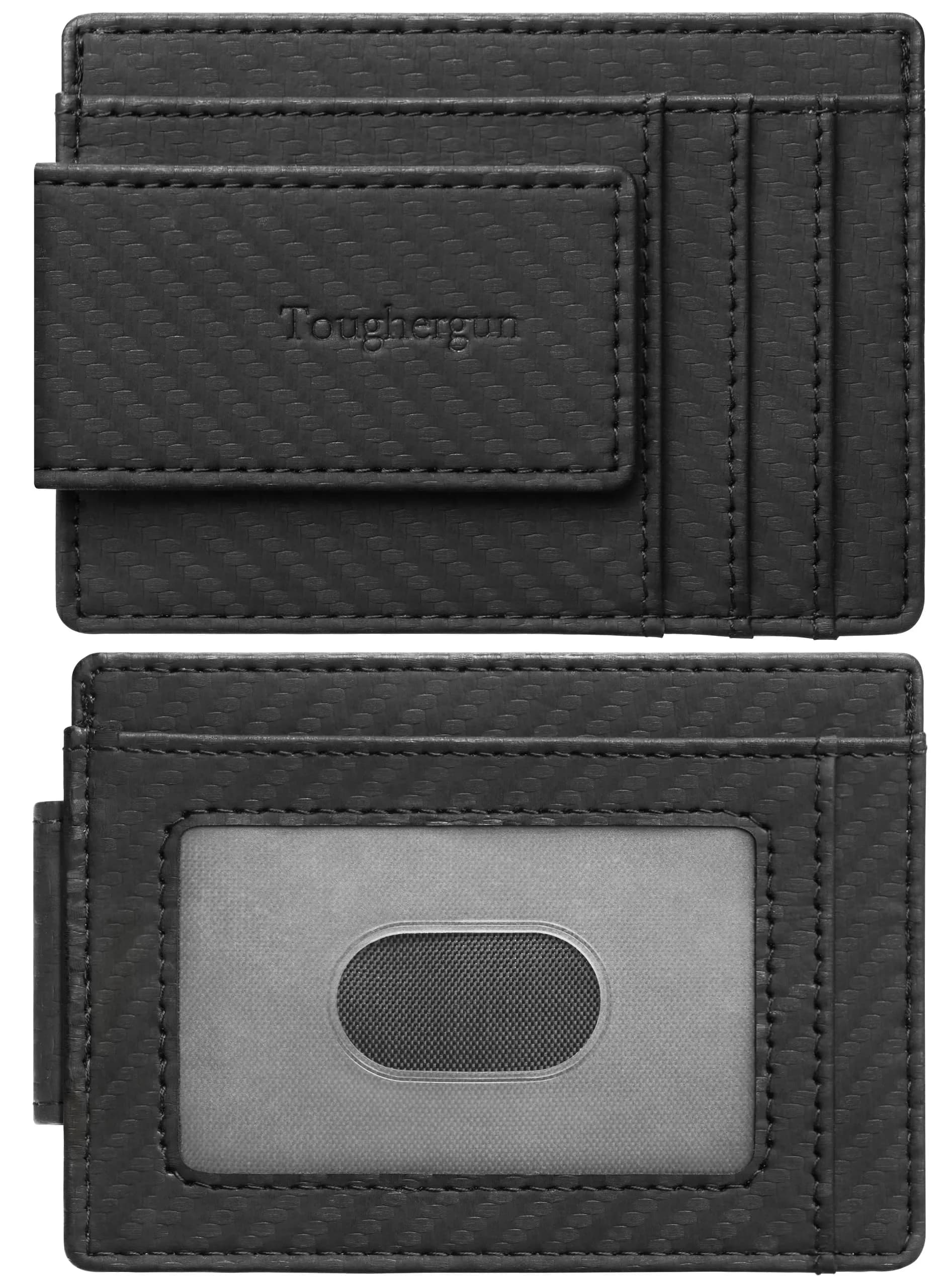 Toughergun Slim Wallet for Men RFID Blocking Money Clip, Minimalist Front Pocket Credit Card Holder, Magnetic Thin Mens Wallets with ID Window (Matte Black Weave) - main product image