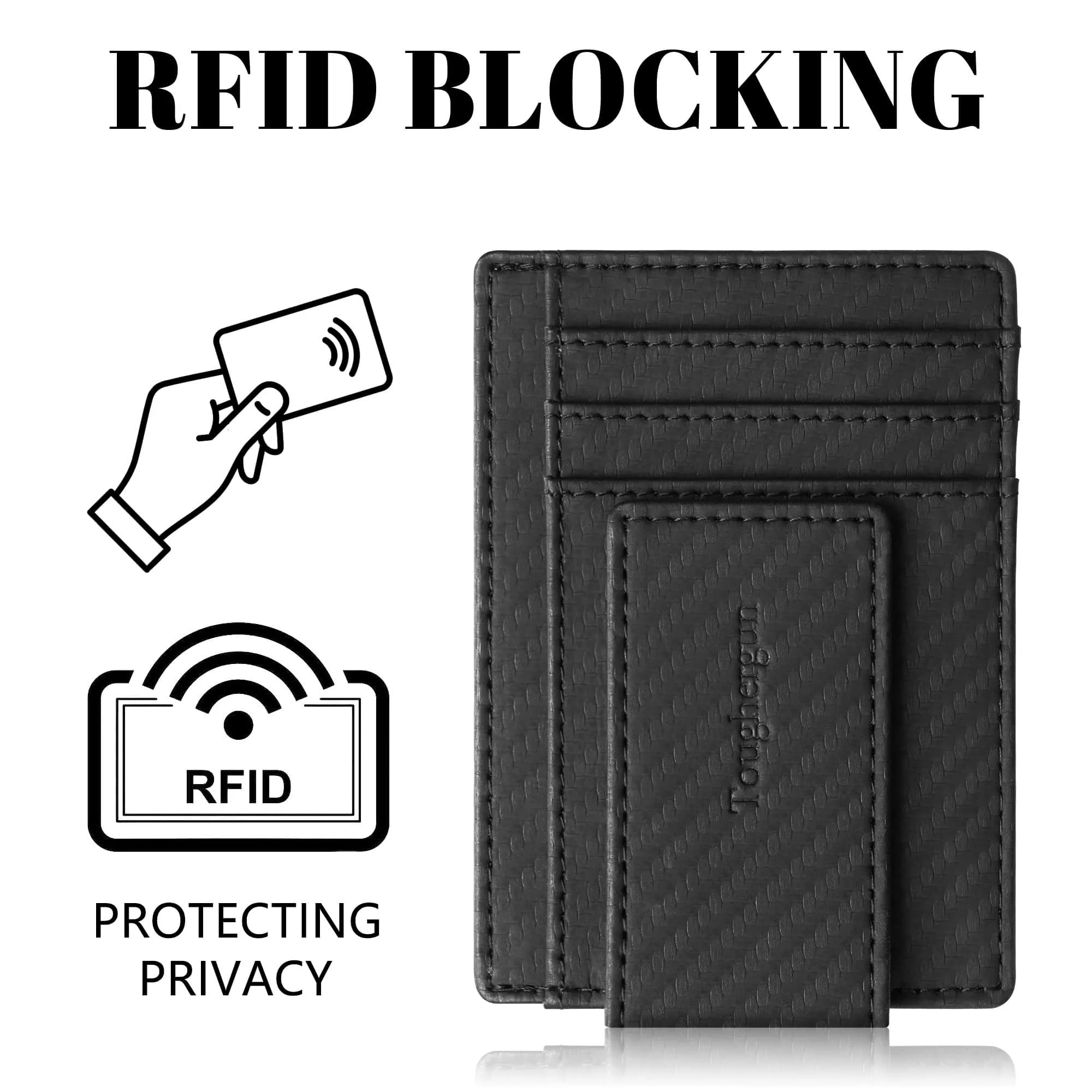Toughergun Slim Wallet for Men RFID Blocking Money Clip, Minimalist Front Pocket Credit Card Holder, Magnetic Thin Mens Wallets with ID Window (Matte Black Weave) - view 6