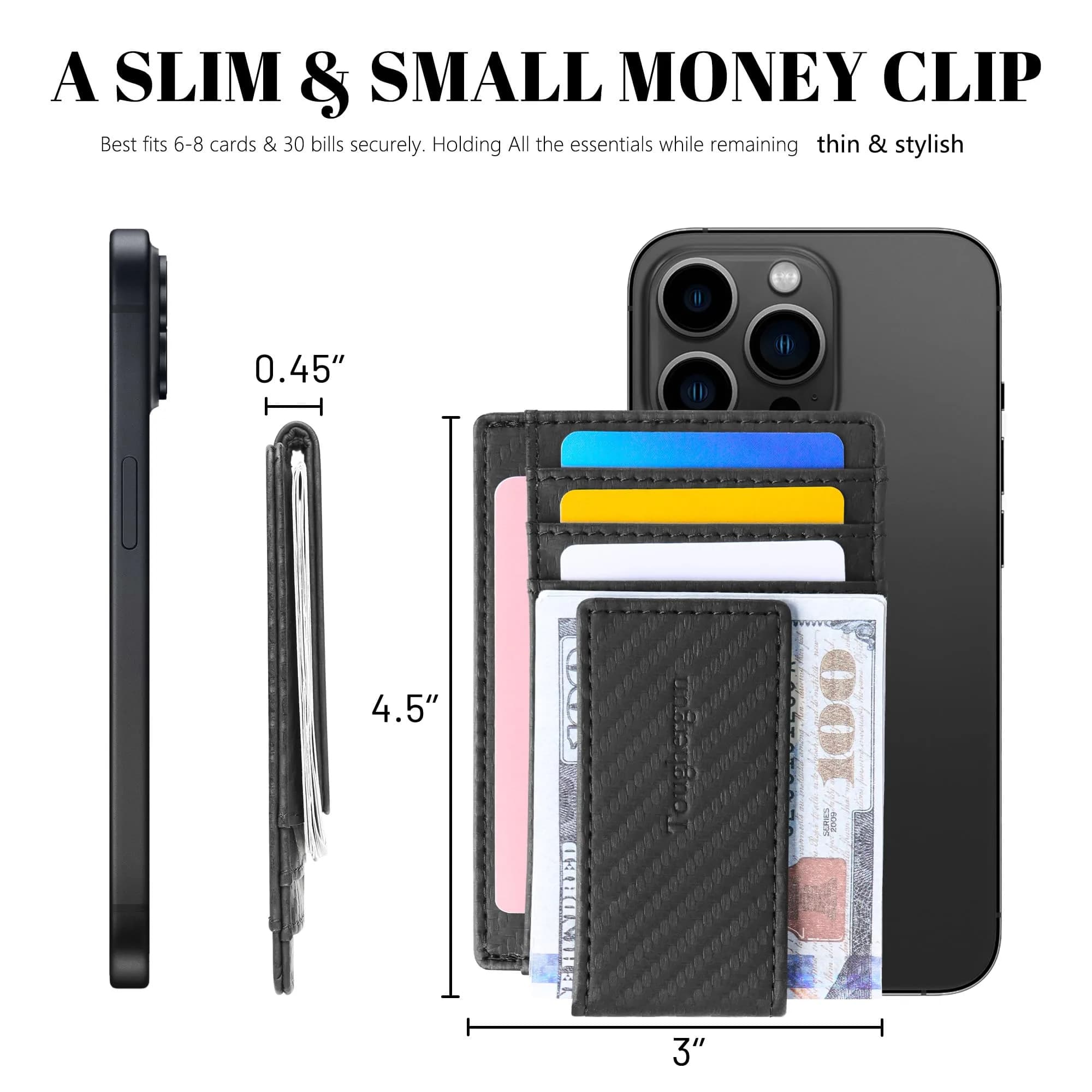Toughergun Slim Wallet for Men RFID Blocking Money Clip, Minimalist Front Pocket Credit Card Holder, Magnetic Thin Mens Wallets with ID Window (Matte Black Weave) - view 7