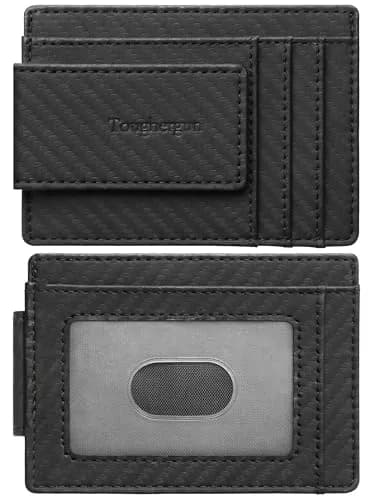 Toughergun Slim Wallet for Men RFID Blocking Money Clip, Minimalist Front Pocket Credit Card Holder, Magnetic Thin Mens Wallets with ID Window (Matte Black Weave) thumbnail 1