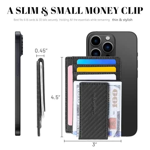 Toughergun Slim Wallet for Men RFID Blocking Money Clip, Minimalist Front Pocket Credit Card Holder, Magnetic Thin Mens Wallets with ID Window (Matte Black Weave) thumbnail 7