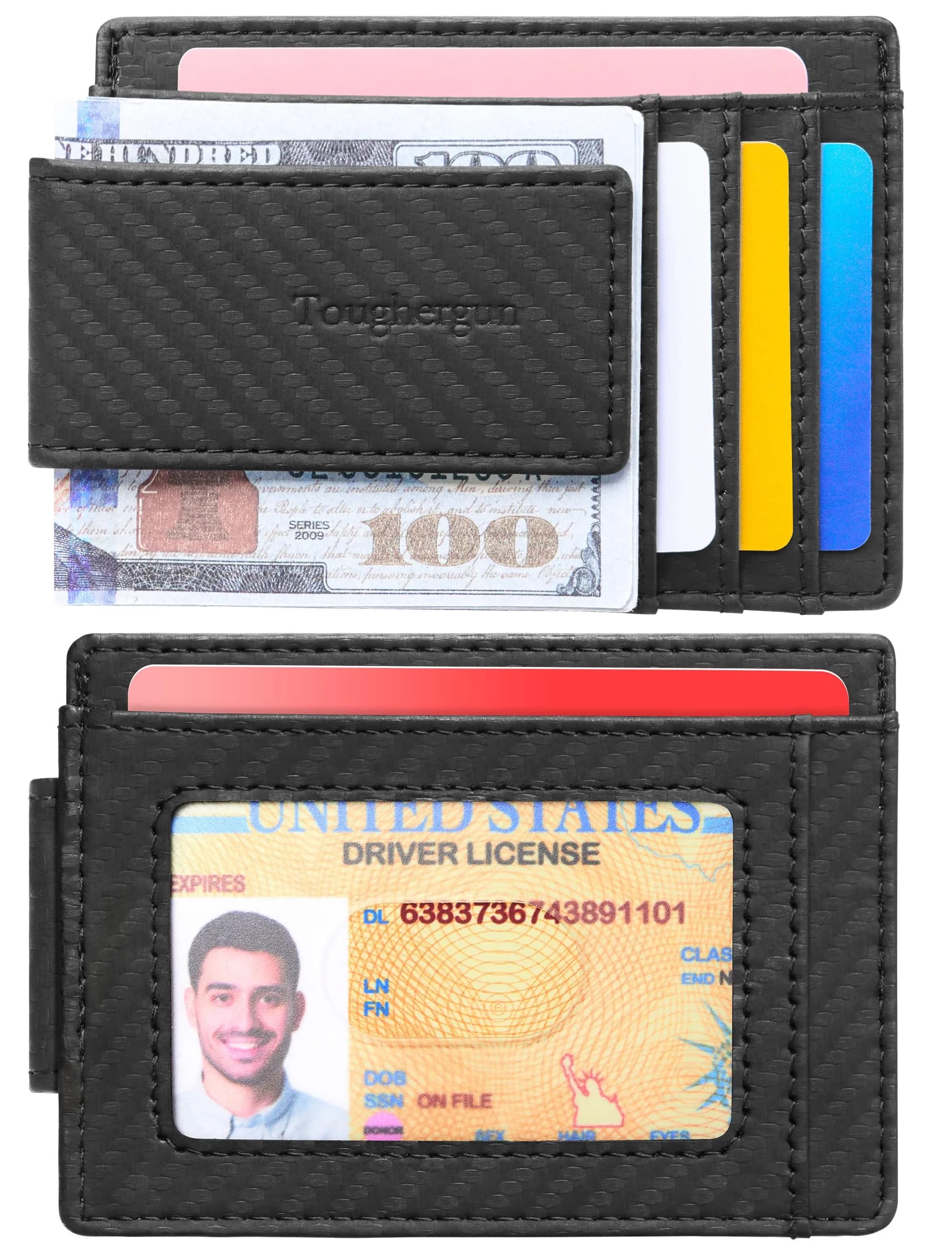Toughergun Slim Wallet for Men RFID Blocking Money Clip, Minimalist Front Pocket Credit Card Holder, Magnetic Thin Mens Wallets with ID Window (Matte Black Weave) - view 2