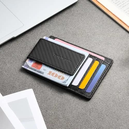 Toughergun Slim Wallet for Men RFID Blocking Money Clip, Minimalist Front Pocket Credit Card Holder, Magnetic Thin Mens Wallets with ID Window (Matte Black Weave) thumbnail 3