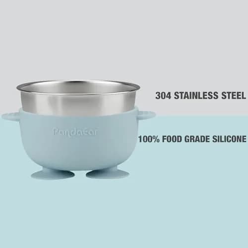 PandaEar 6-in-1 Stainless Steel Baby Feeding Set with Sippy Cup, Bib, Spoon & Fork | Blue, 6 Pieces thumbnail 5